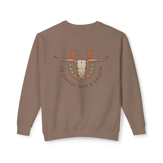 Longhorn Skull Crewneck Sweatshirt — Rustic Coffee Bar Logo Pullover