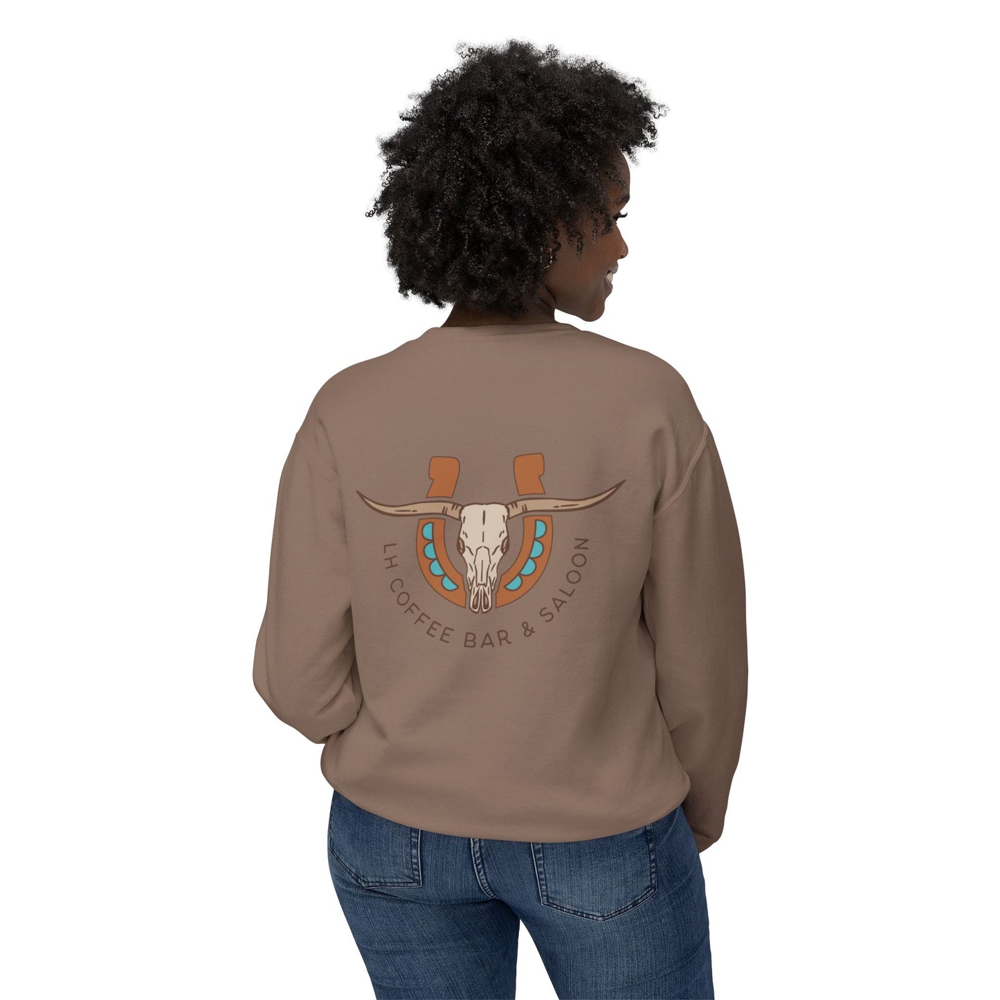 Longhorn Skull Crewneck Sweatshirt — Rustic Coffee Bar Logo Pullover
