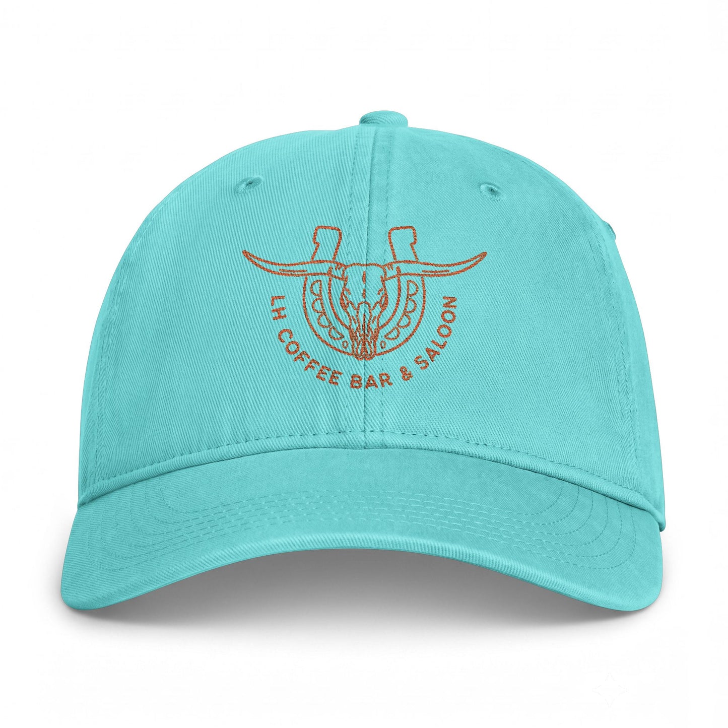 Coastal Washed Cap – Embroidered Longhorn Logo Dad Hat (Seafoam)