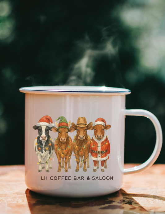 Enamel Christmas Cow Mug